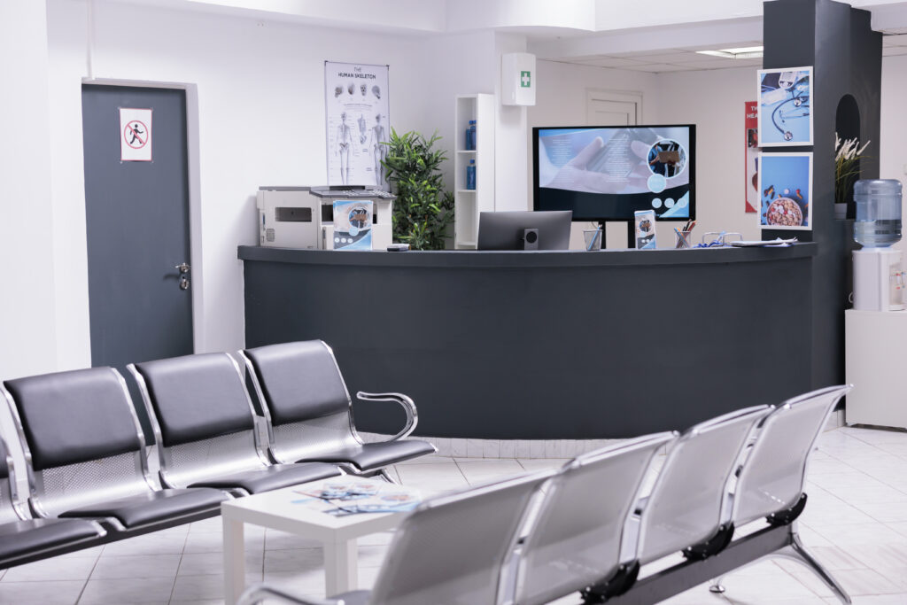 clinical reception with waiting room in lobby